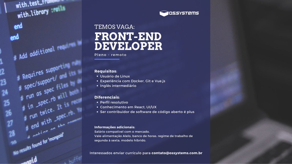 Estamos com #vaga aberta para pessoa desenvolvedora #FrontEnd. A pessoa irá integrar o time do projeto que mais cresce aqui na OS, o <a href="/ShellHub_/">ShellHub</a> 
#vagas #remoto