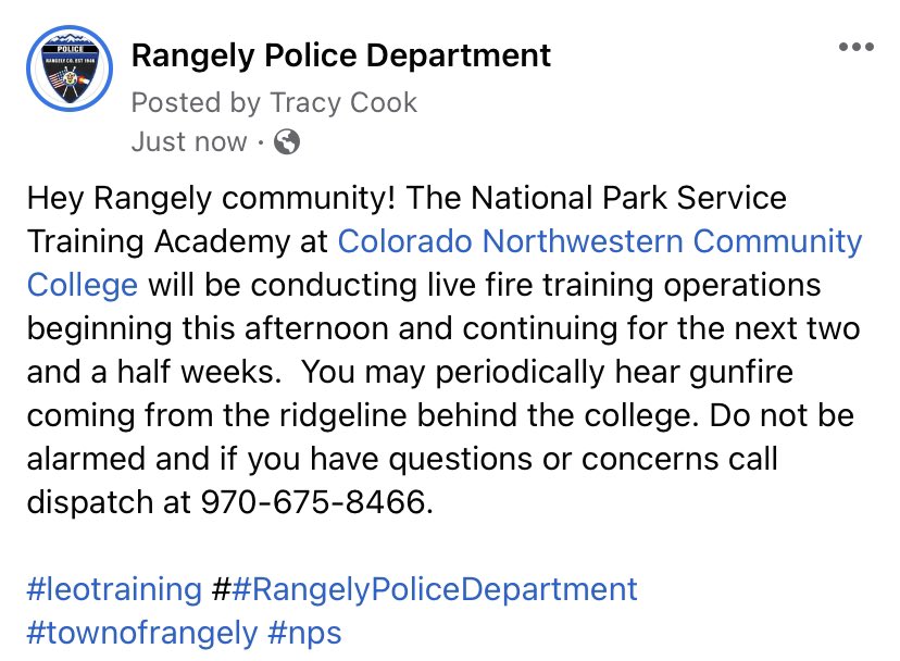 RangelyPD's tweet photo. Be advised the NPS academy is beginning their firearms training!

#RPDcommunity #LEOtraining https://t.co/7QtbLunC7w