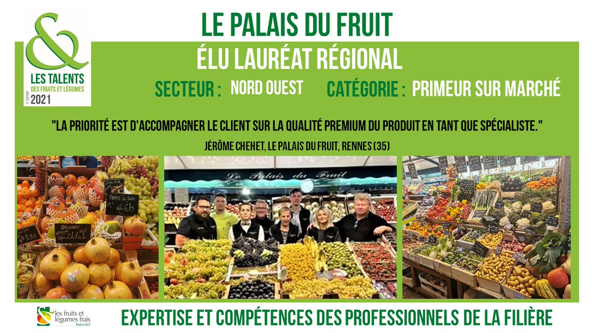 SaveursCommerce's tweet photo. #Concours #talentsfl - Félicitations à Jérôme Chehet, Palais du Fruit à Rennes, lauréat dans la catégorie #primeur sur marché, région NO ! Ici aux côtés de son frère Nicolas Couapel, MAF Primeur 2021 et @KarineBondu primeur à Nantes.
Avec @Interfel @SaveursCommerce @_Ctifl https://t.co/1ztkUGerfs