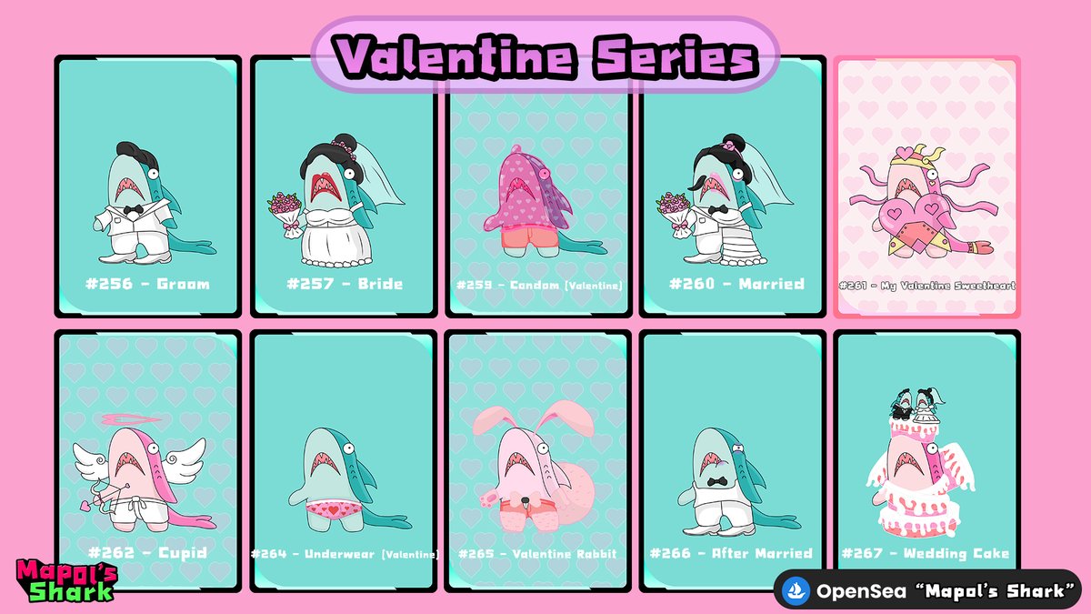 mapolshark's tweet photo. Valentine Series 
Now Available!!!!
❤️💙💜🤍🧡

https://t.co/jZy3khnkGq

https://t.co/8PadDpgo43

😍🦈

#NFTdrop #nftart #nftcollector #NFTCommunity https://t.co/vrBECYoQeT