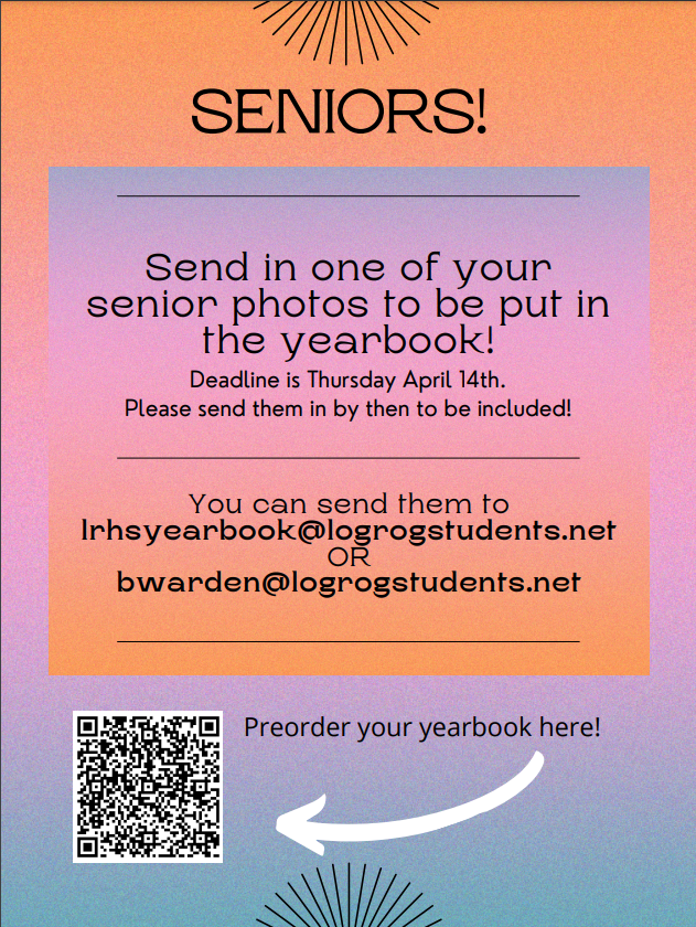 Logrog_yearbook's tweet photo. Seniors: send in your Senior Photos for the yearbook! https://t.co/lmbl6wkVi8