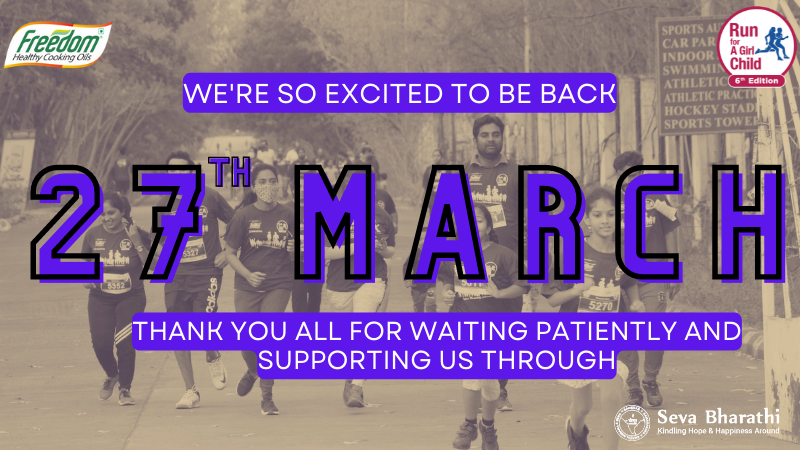 run4agirlchild's tweet photo. And YES, we are back and we are excited – 27th March, Sunday it is and lets #RunForAGirlChildRegistrations are open: https://t.co/nnbxFMQ4j8 #4GirlChild #Hyderabad #SevaBharathi #Marathon @FreedomOil_In https://t.co/sg7jMC4X8v