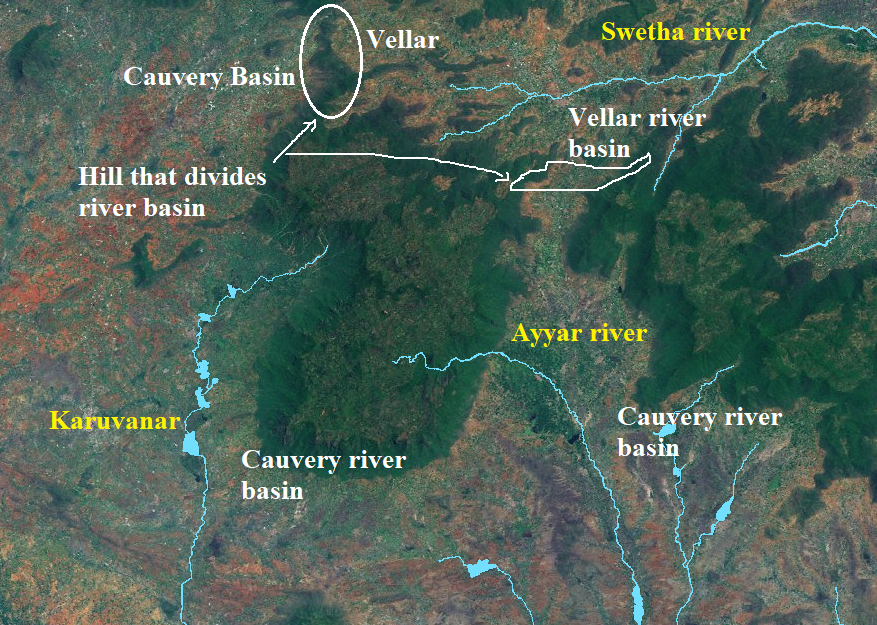 TNGeography's tweet photo. Terrain undulations, ridges and hill ranges decide which river rainwater have to drain. Here, Kolli hills along with Pachai hills act like a dividing line between #Cauvery and #Vellar basin https://t.co/KH01a2wr2n