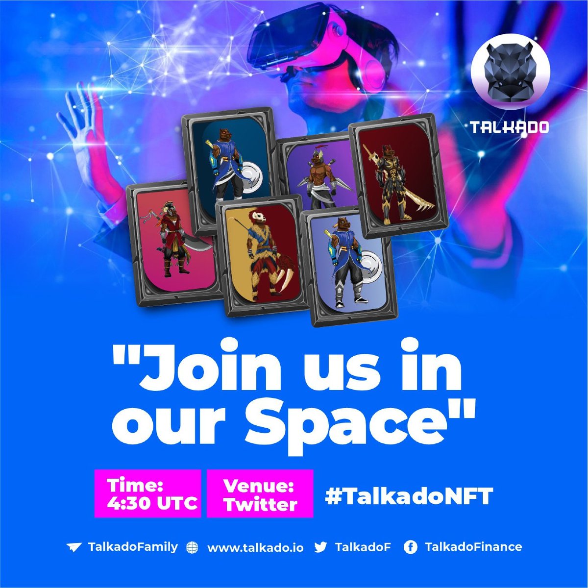 TalkadoF's tweet photo. 🚀🚀🚀JOIN THE TALKADO NFT SPACE SESSION 🚀🚀🚀

LIVE NOW 👇👇👇👇
https://t.co/rvjUfzWNs6

#Talkado #NFTs #NFT #NFTGiveaway
#NFTCommunity #TalkCoin #Cryptos #nftcollector https://t.co/XmeqVXosOj