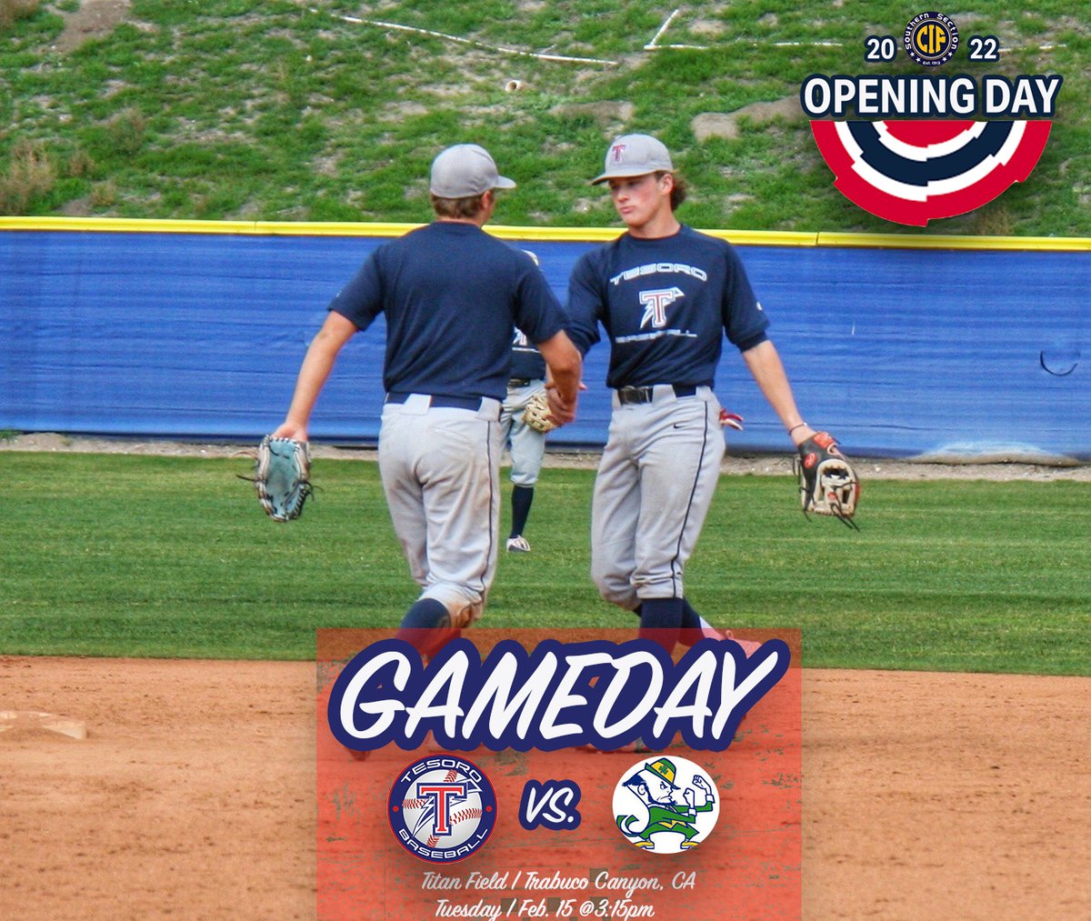 Time to get to work!! Opening Day against Kennedy HS is here! 3:15pm first pitch at Titan Field. The journey begins today! #DefendthePit <a href="/ocvarsity/">ocvarsity</a>