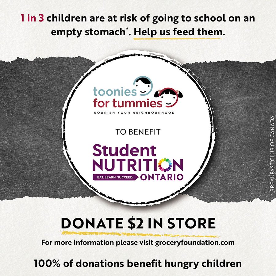 #Toonies4tummies runs until February 17th in local Metro and Food Basics grocery stores.  All it takes is a toonie!