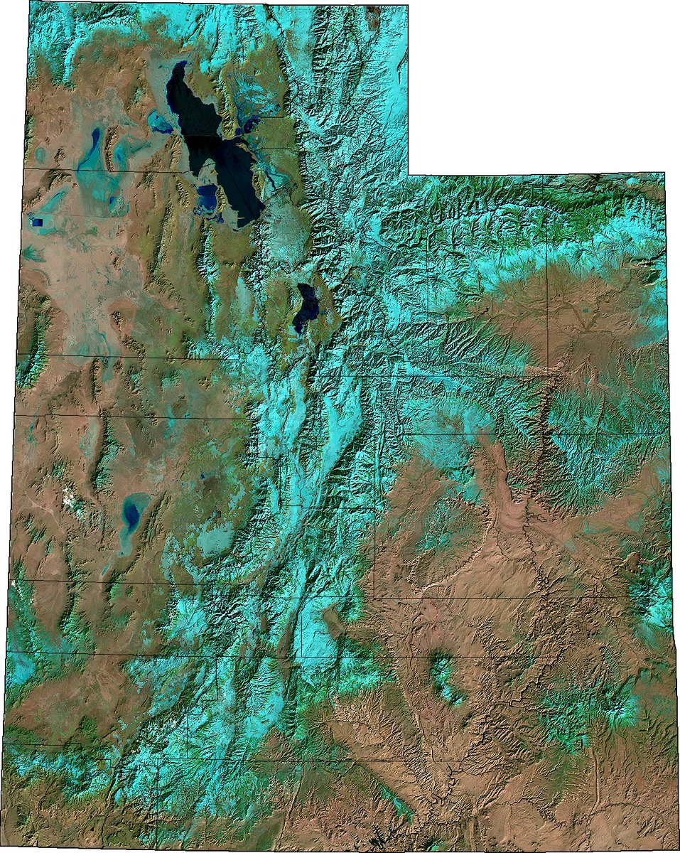 Merged #Landsat9 and #Landsat8 mosaic of #Utah from Dec. 15, 2021 through Feb. 15, 2022. #Landsat #USGS #EarthEngine #NASA.  The script that generated this can be used for any U.S. state.
code.earthengine.google.com/4f3134041e991b…