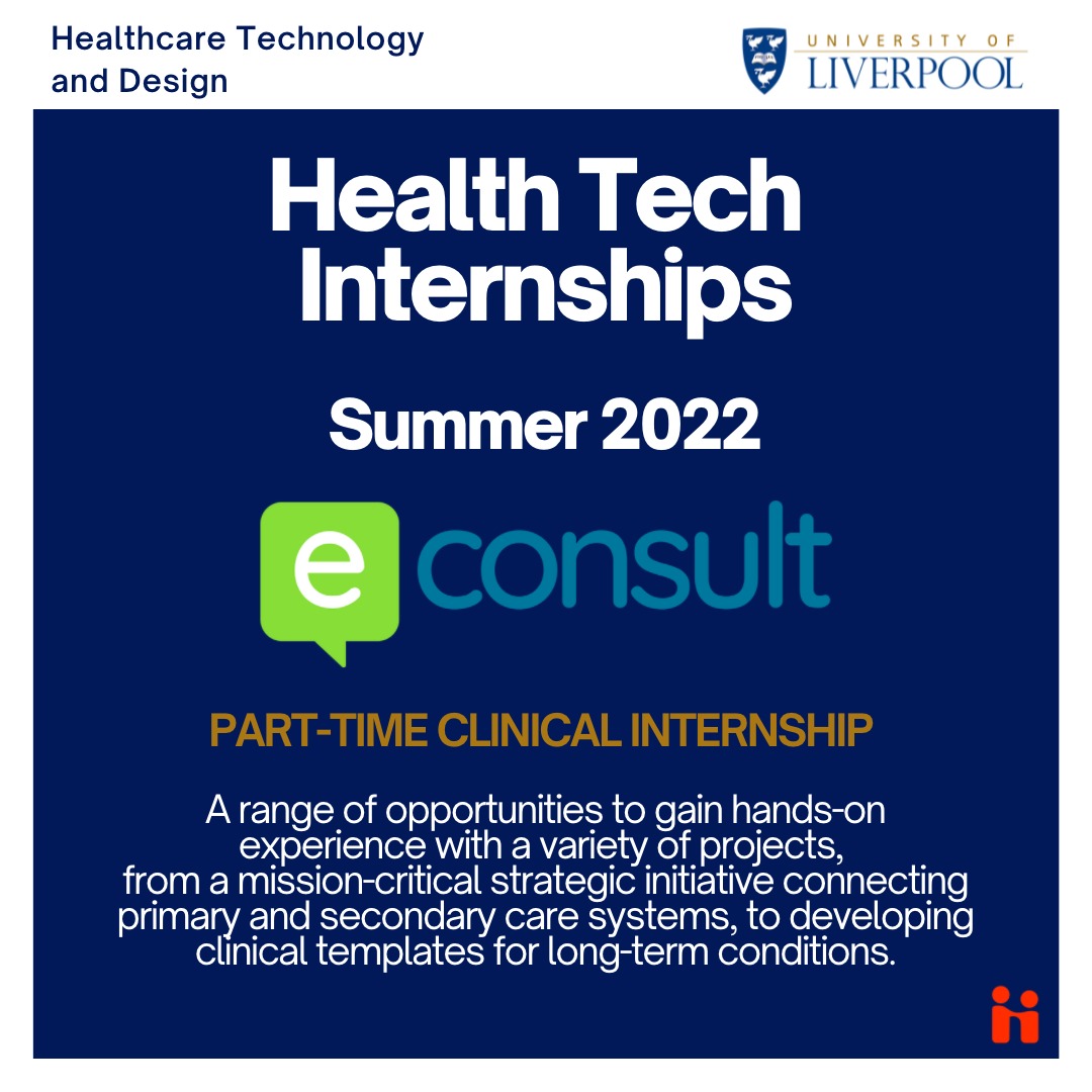 LivMedTech's tweet image. ‼️CLINICAL INTERN WANTED‼️
eConsult are a venture-backed online consultation platform used in over 3,300 practices, accessing 29 million patients in the UK and generating over 1M consultations each month.
Apply on Handshake: liverpool.joinhandshake.co.uk/stu/jobs/37336…
