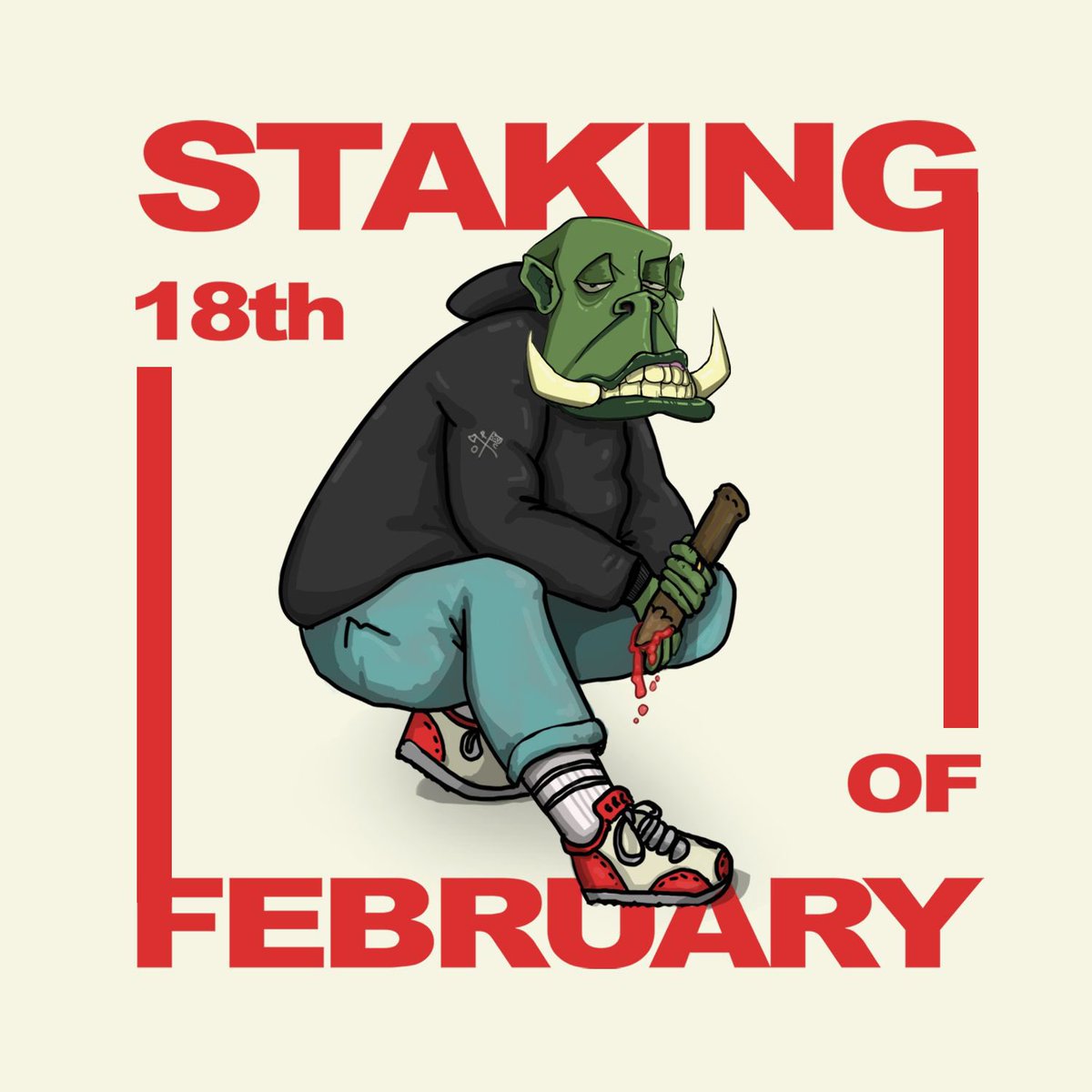 We think this Orc took the word “Staking” a little too literally… ☠️

Make sure you’re doing the right kind of Staking this Friday, Feb 18, when we go live on the <a href="/CyberFrogsNFT/">Cyber Frogs (!FF)</a> platform 🐸

Stake your ORCars to to earn some precious $HORDE coin 🪙

#HORDL #Solana