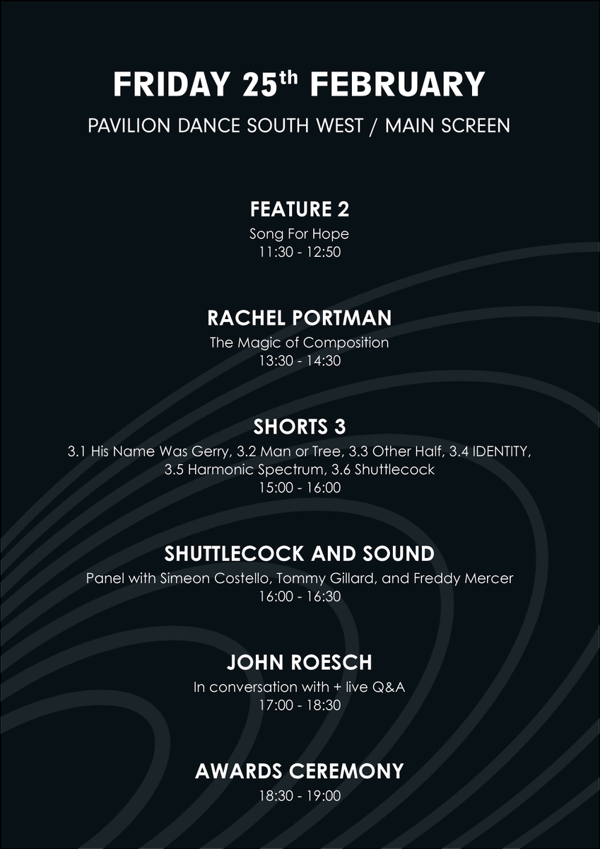 Did someone ask for an easy-to-read festival schedule? No? Oh... Well, have one anyway 👀🎥

tix here; eventbrite.co.uk/e/short-sounds…