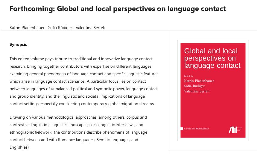 uhlon_dohlenko's tweet photo. Very red and very forthcoming: Global and Local Perspectives on Language Contact in @langscipress Contact and #Multilingualism series. #LanguageContact #Migration #Identity #LanguageAndPower
https://t.co/fuO6ZPipJN https://t.co/TT2Bd2fqmu