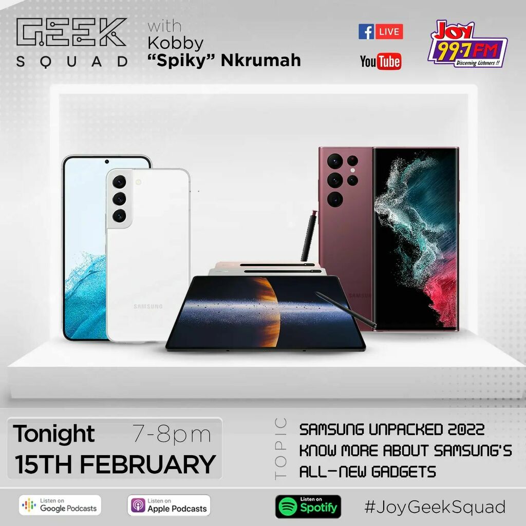 therealSpiky's tweet photo. Tonight on #JoyGeekSquad
@samsungghana #S22 #S22Plus #S22Ultra #BreakTheRules #TabS8 #TabS8Plus #TabS8Ultra https://t.co/dFpGZHcAIo