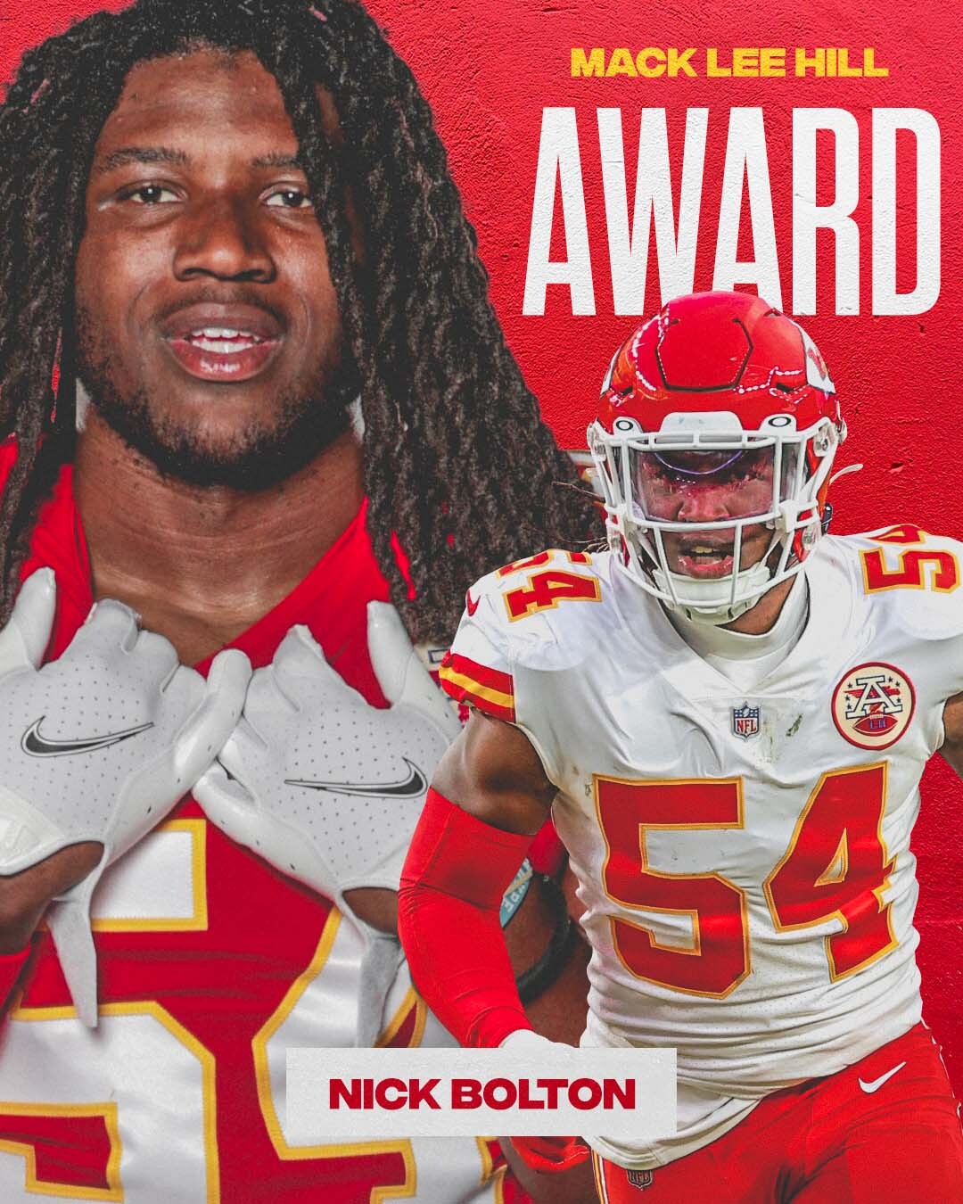 Kansas City Chiefs on X: 'Congratulations to this year's Mack Lee Hill  Rookie of the Year Award winner, Nick Bolton! 