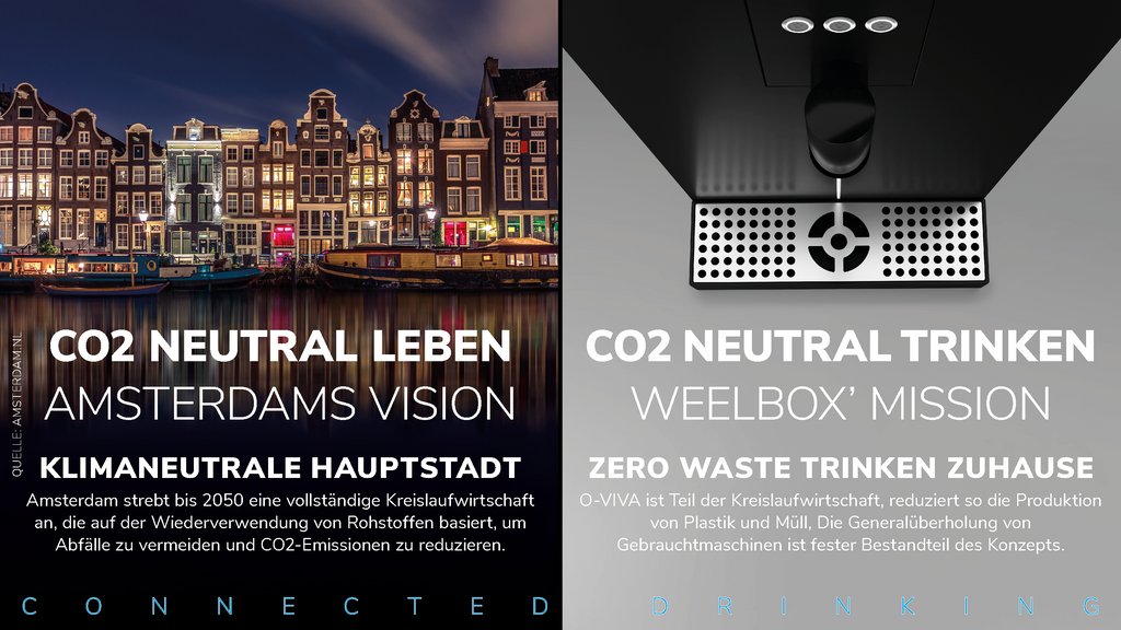 Amsterdam stellt die Weichen für die Zukunft.*

WEEL BOX bietet CO2 neutralen Wassergenuss fürs Büro &amp; Zuhause schon heute. 

Mehr Infos auf o-viva.com

*Quelle: amsterdam.nl

#JoinTheMovement #RevolutionIsHere  #O_VivaGmbH #CarbonReduction  #WaterPurifier