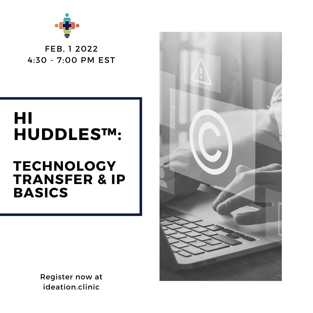 IdeationClinic's tweet photo. Join us for today to learn more about technology transfer and get an introduction to intellectual property. 

Register at https://t.co/bQYDje8V60.

#ideationclinic #hihuddle #sunnybrook #techtransfer #ip https://t.co/VVHtYBOErp