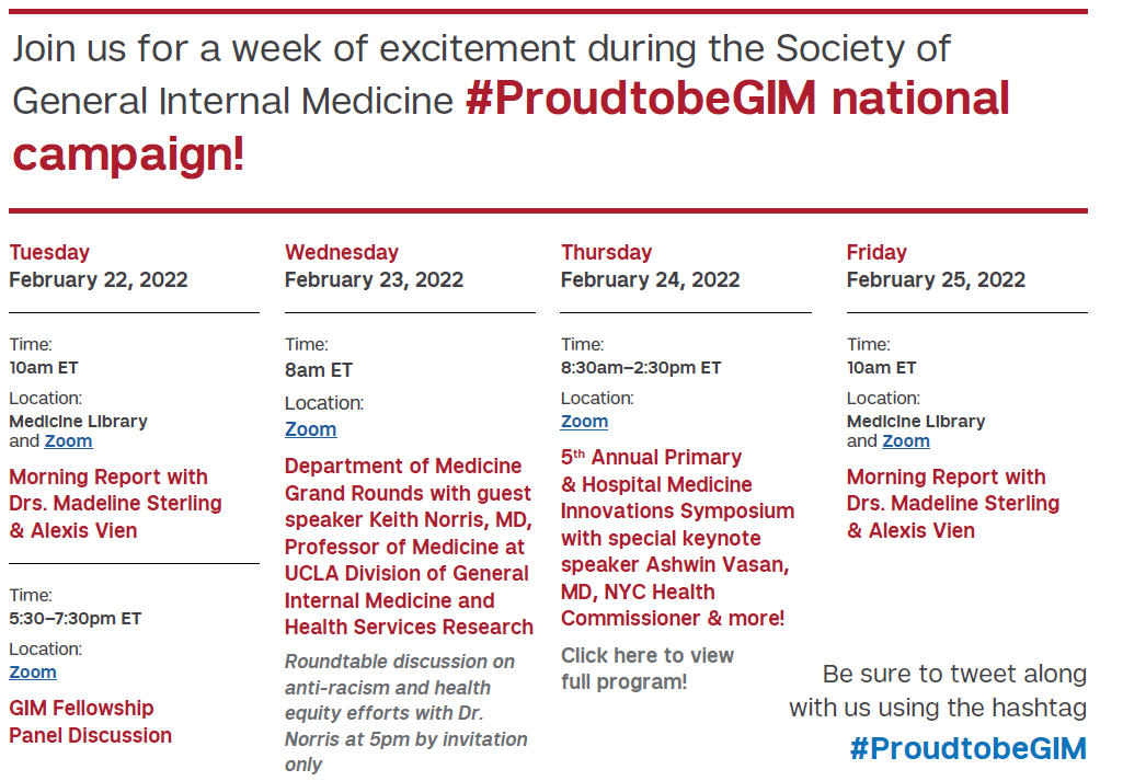 🗓️MARK YOUR CALENDARS for #ProudtobeGIM week! <a href="/JudyTungMD/">Judy Tung</a> <a href="/Dr_Pelzman/">Fred N. Pelzman</a> <a href="/CJGonzalez_MD/">Chris J. Gonzalez, MD</a> <a href="/MonikaSafford/">Monika SaffordMD</a> <a href="/aevansDHM/">Arthur Evans</a> <a href="/blakerambo/">Blake Rambo</a> <a href="/drkimberlybf/">Kimberly Bloom-Feshbach</a> @DavidAScales <a href="/mad_sters/">Madeline Sterling, MD, MPH, FAHA</a> <a href="/alexis_vien/">Alexis Vien</a> <a href="/SusanaMoralesM8/">Susana Morales MD</a> <a href="/CornellCHEQ/">Cornell Center for Health Equity</a> <a href="/SocietyGIM/">Society of General Internal Medicine (SGIM)</a> <a href="/WCMDiversityCtr/">WCM Diversity Center of Excellence</a> <a href="/WCM_MedChiefs/">Weill Cornell Internal Medicine Chief Residents</a> <a href="/WCM_HMPOCUS/">WCM_HMPOCUS</a> <a href="/drlizbaquero/">Elizabeth Baquero, Ed.D. M.S.</a>
