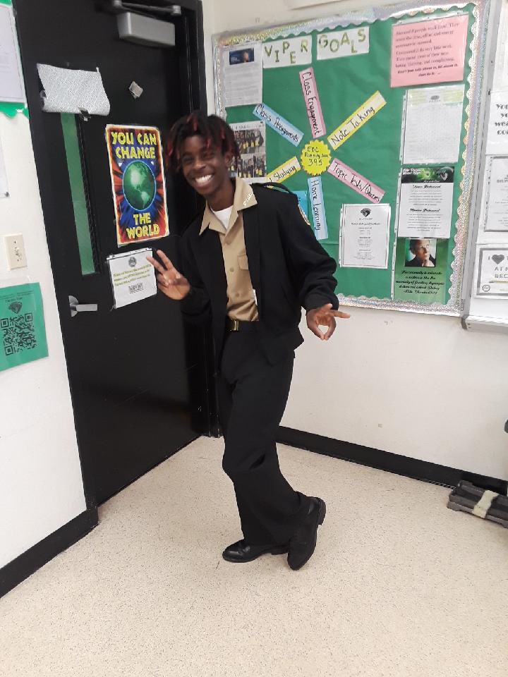 FelixVarelaHS's tweet photo. Ms. Malcolm and her 3rd period class would like to give a #ShoutOut to Jermaine Wallace on his and #NJROTC’s Inspection Day #PassAndReview https://t.co/L1e7QzOooU