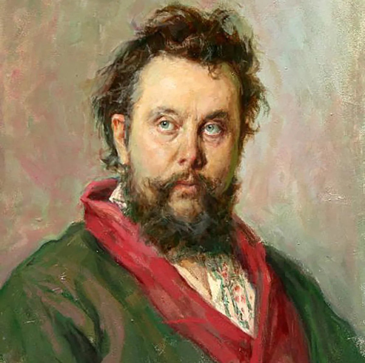 Мельком попался на глаза портрет Мусоргского, ну я обомлел, такой деревенский босяк, как-будто на выезд в Томск ехал трое суток в плаце и закладывал