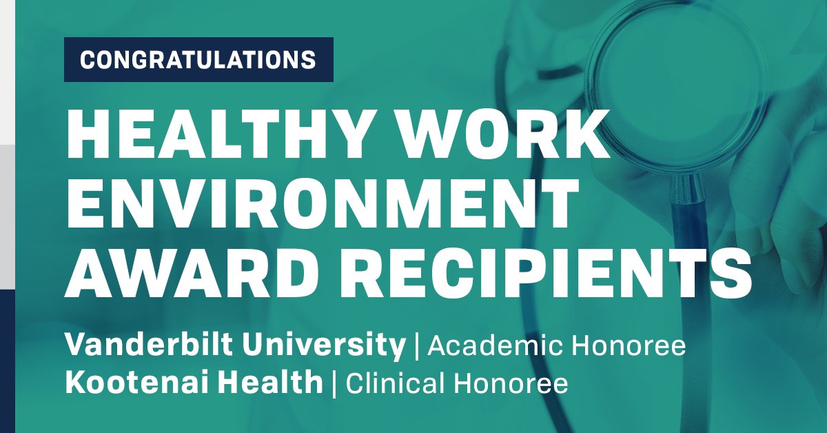 Congratulations to the clinical and academic honorees for Sigma's 2022 Healthy Work Environment Award: Kootenai Health and @VanderbiltU. Representatives of both awards will be giving a plenary at #SigmaCHWE22. Learn more about the recipients » bit.ly/3LBn5oH