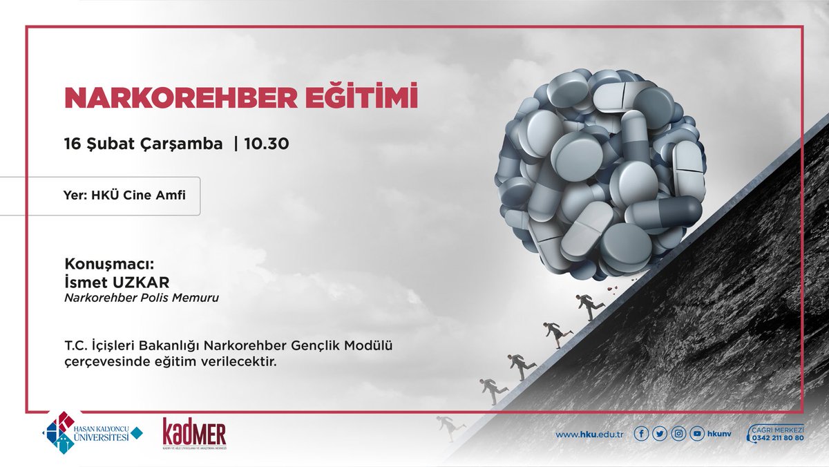 Narkotik suçlarla mücadelenin önemi, 
Madde bağımlılığı kullanımı ve etkileri gibi önemli başlıklara yer verilecektir. Tüm öğrencilerimizi bekliyoruz.📢
⁦<a href="/hkunv/">Hasan Kalyoncu Üniv</a>⁩ ⁦<a href="/TurkayDereli/">Türkay Dereli</a>⁩ ⁦<a href="/hkuogrencidekan/">HKÜ ÖĞRENCİ DEKANLIĞI</a>⁩  ⁦<a href="/ProfMazlumCelik/">Mazlum Celik</a>⁩ ⁦<a href="/kadmer_/">Kadın ve Aile Uygulama ve Araştırma Merkezi</a>⁩