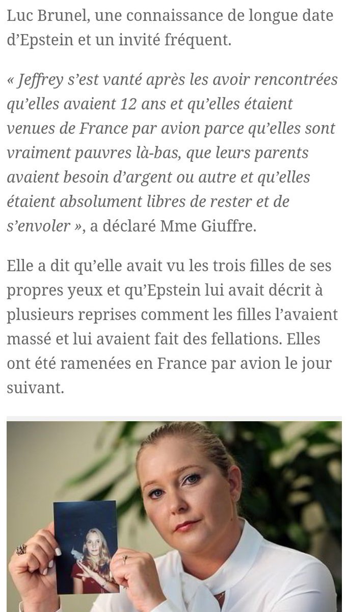 JozDire's tweet photo. @DufelayS @JuliusLemonnier #JeanLucBrunel est < recruteur féroce > pour #GirlsModels, l'agence de mannequinat de #ClaudeFrançois
Celui qui "offrira" des enfants de 12 ans à #Epstein en cadeau d'anniversaire https://t.co/wjGePtMYCP