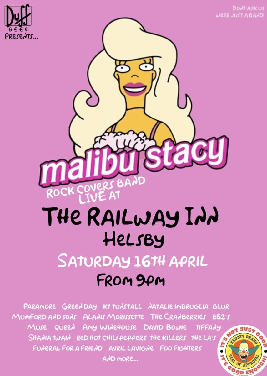 railwayhelsby's tweet photo. 🚨 Save the date 🚨 Fantastic upcoming Band playing live Sat 16th April. #livemusic #Helsby #Frodsham #Cheshire #malibustacy Retweet and likes welcome speard the word 😀 🎸🎙🎵 https://t.co/tDt32DelsK