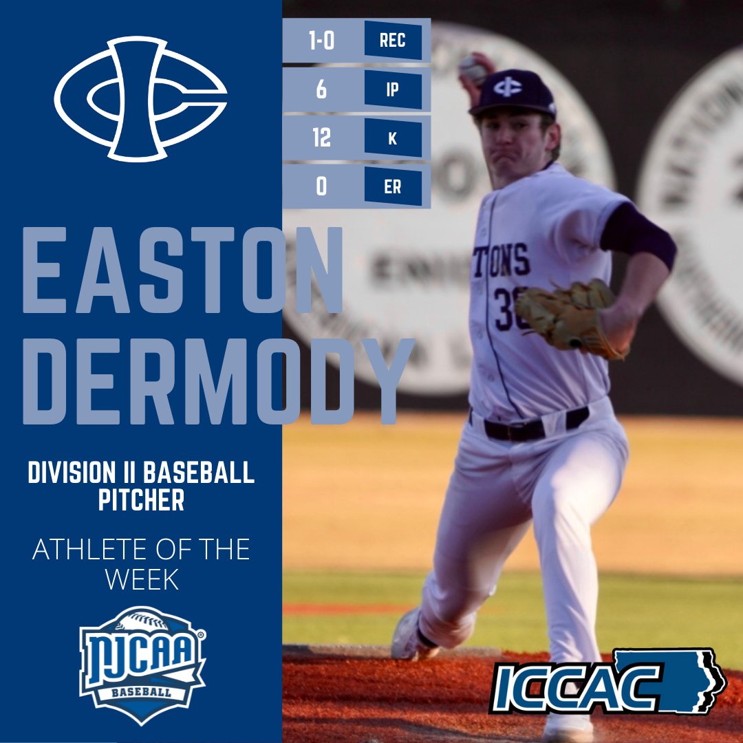 ICCAC ATHLETE OF THE WEEK
🗓️FEB. 7-13
BASEBALL ⚾️

<a href="/DMACCBaseball/">DMACC Baseball</a> Tre Mungin
<a href="/DMACCBaseball/">DMACC Baseball</a> Simon Gregerse
<a href="/ICCCBaseball/">Iowa Central Baseball</a> Easton Dermody

🔗bit.ly/3JuD7z0
#NJCAABSB ⚾️