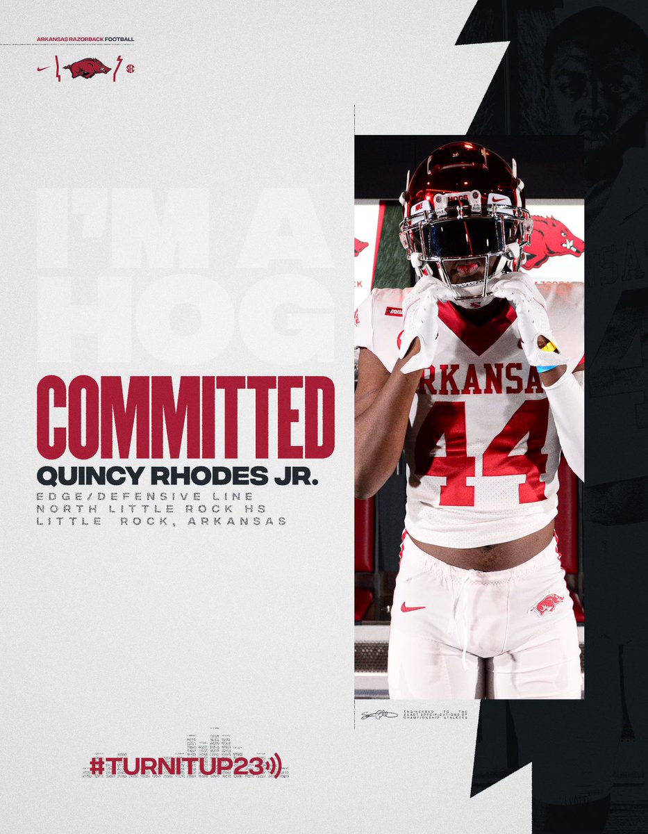 After a great conversation with <a href="/CoachSamPittman/">Coach Sam Pittman</a> <a href="/CoachDekeAdams/">Deke Adams</a> <a href="/Dowell_Loggains/">Dowell Loggains</a> <a href="/FBCoachJSmith/">Jimmy Smith</a> I am Blessed and Thankful to be a Razorback!! #AGTG #COMMITTED #walkbyfaithnotbysight #gohogs 🐗🐗🐗