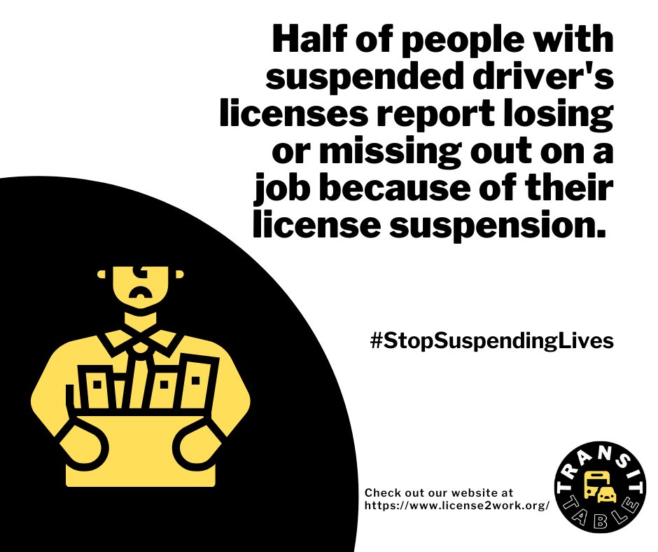 TransitTable's tweet photo. Over 100,000 drivers in IL have suspended licenses for “failure to appear” in court, the majority of whom are Black and Brown residents. These suspensions are often due to the inability to pay #finesandfees. #TWILL HB5588 &amp; SB3635 would end this practice. https://t.co/euVRuwBsdX