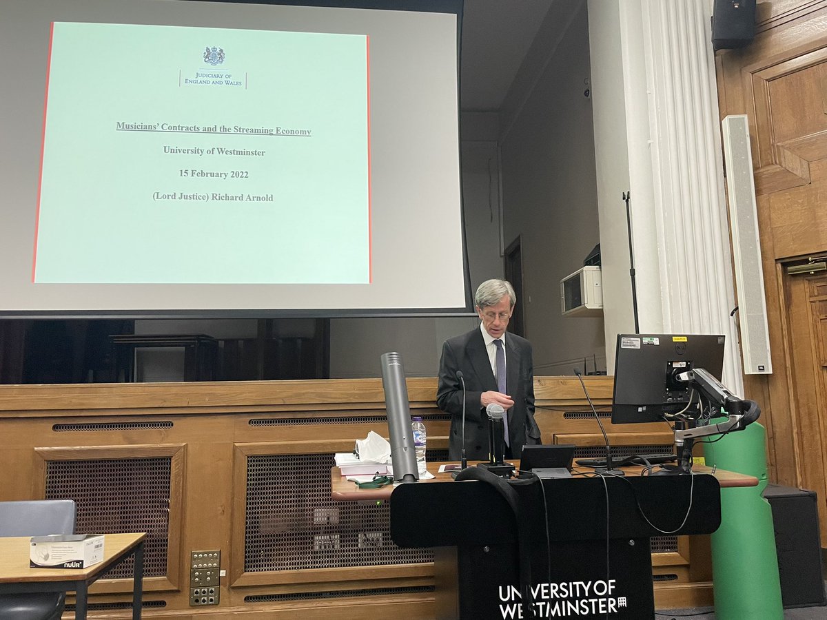 prof_guy_osborn's tweet image. Sir Richard Arnold delivering his sixth annual lecture at @UW_WLS @UniWestminster on Musicians contracts and the streaming economy. We are so grateful for Richard’s commitment to our institution- he is our first alumnus to become a Court of Appeal judge