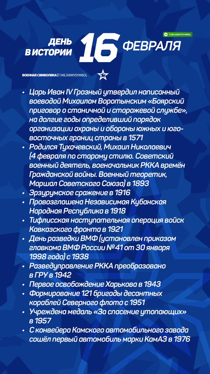 ArmySymbol's tweet image. День в истории 16 Февраля
#деньвистории