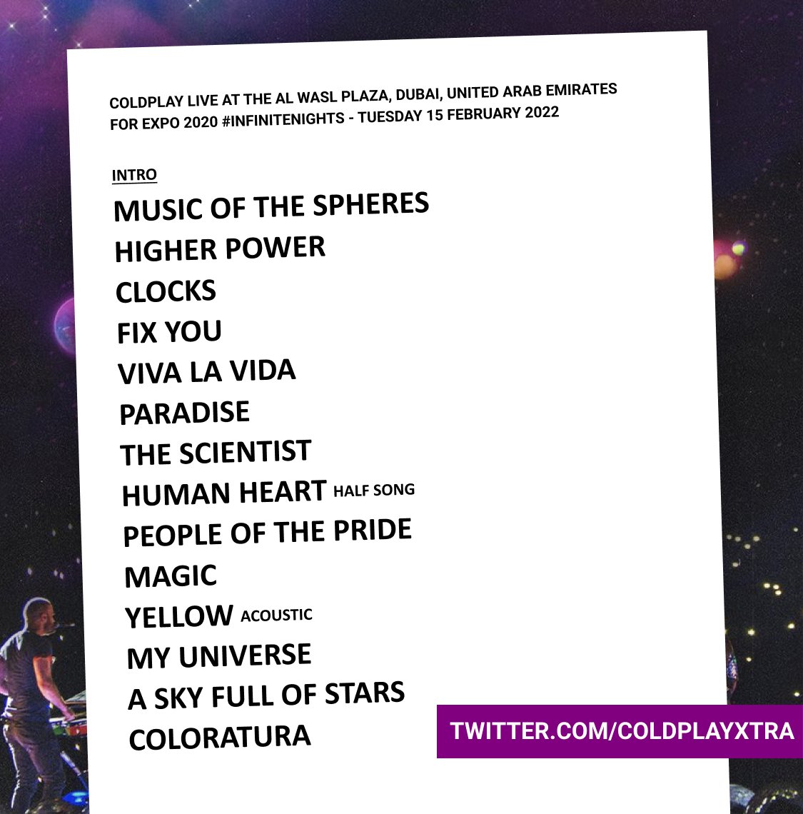 coldplay tour setlist wembley 2022