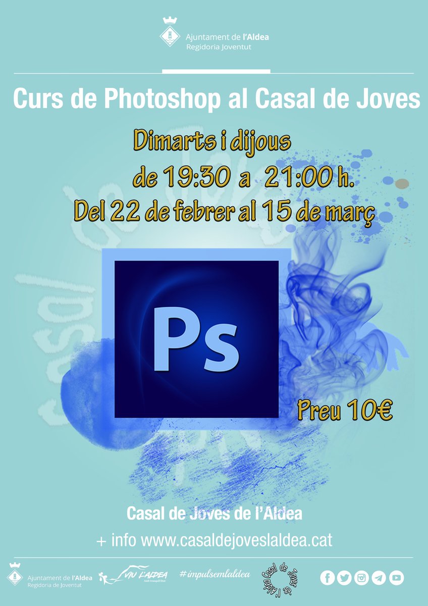 ajlAldea's tweet photo. |Formació| Curs de Photoshop La Regidoria de Joventut i el Casal de Joves inicien el curs d'edició d'imatges amb Photoshop.🔸Tota la informació aquí:👉 https://t.co/CGd9KJtVEX
#Joventut #Formació #impulsemlaldea #lAldea https://t.co/ZJXWtICoZJ