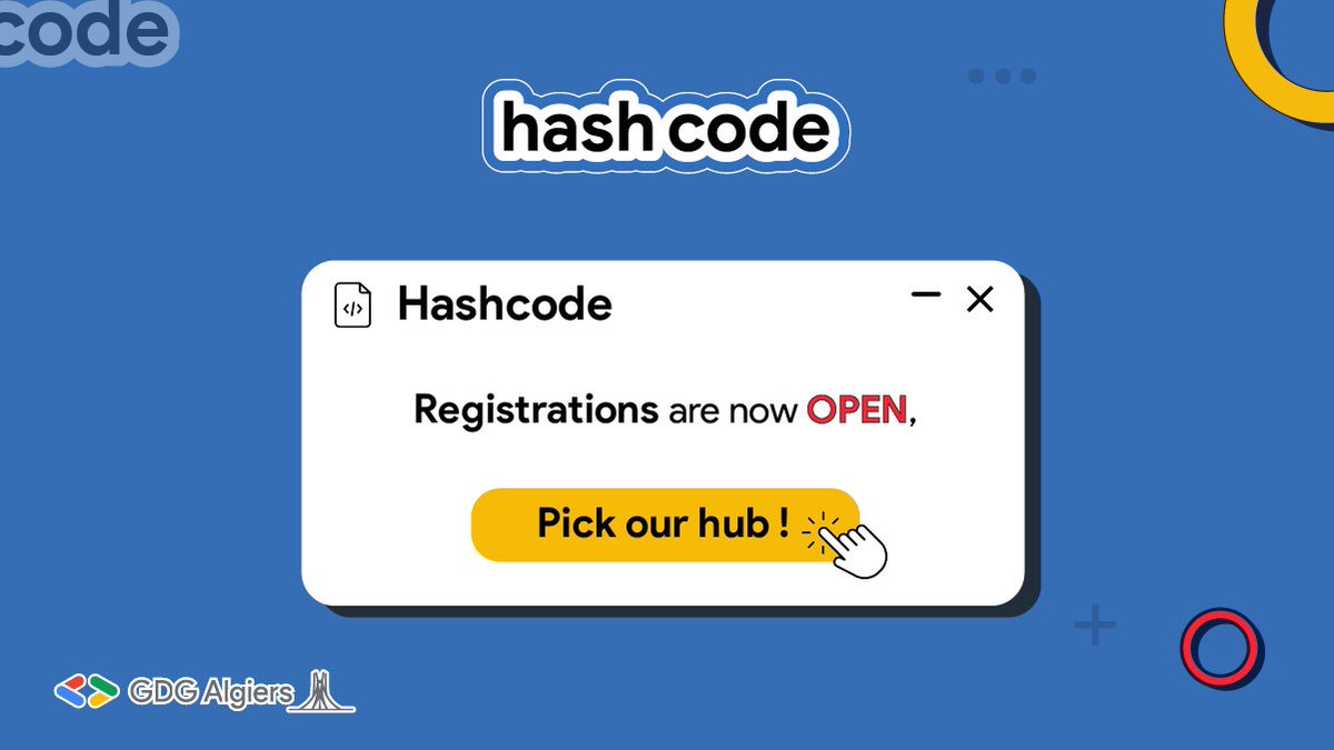 The moment you were waiting for is happening🤩
The registrations for the global coding competition #HashCode were open for a while, but NOW, you can join our little hub🙌
register at g.co/hashcode and pick GDG Algiers's hub
Get your place in this big event

#Google #GDG