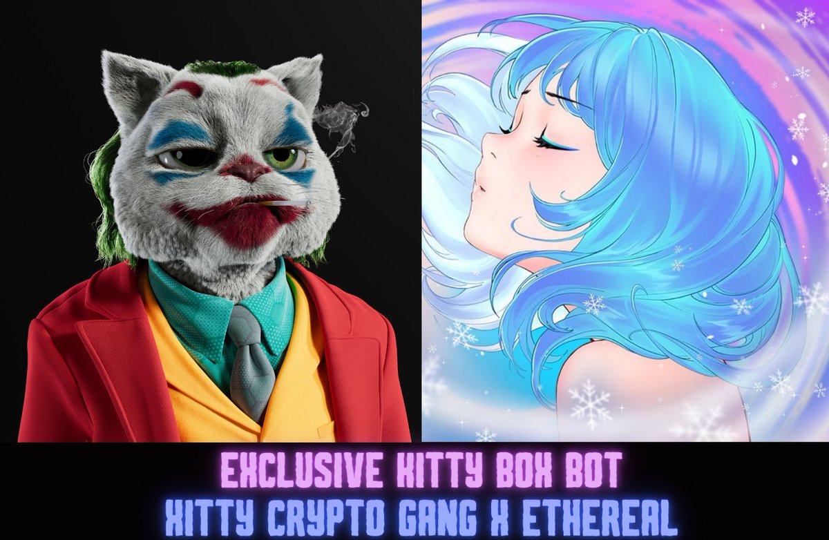 Kitty Crypto Gang (@kittycryptogang) on Twitter photo We developed the market's first-ever giveaway bot with mechanics similar to staking.
In celebration, we have partnered with <a href="/EtherealartNFT/">Ethereal Art</a> for 5 WL Spots To enter 👇
🎉Follow <a href="/KittyCryptoGang/">Kitty Crypto Gang</a>, <a href="/KittyBoxByKCG/">KittyBox by KCG</a>, <a href="/EtherealartNFT/">Ethereal Art</a>
🎉Like, RT
🎉Tag 3 friends
Result in 24 hours We developed the market's first-ever giveaway bot with mechanics similar to staking.
In celebration, we have partnered with <a href="/EtherealartNFT/">Ethereal Art</a> for 5 WL Spots To enter 👇
🎉Follow <a href="/KittyCryptoGang/">Kitty Crypto Gang</a>, <a href="/KittyBoxByKCG/">KittyBox by KCG</a>, <a href="/EtherealartNFT/">Ethereal Art</a>
🎉Like, RT
🎉Tag 3 friends
Result in 24 hours