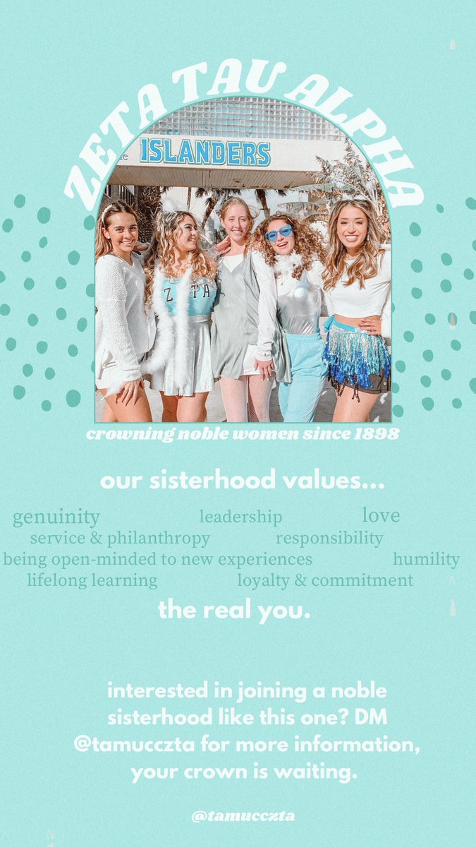 Zeta Tau Alpha values the real you!! 🤍 interested in joining a noble sisterhood like this one? message us for more information! your crown is waiting 👑

#tamucc #TAMUCC25 #TAMUCC24 #tamucc22spirit