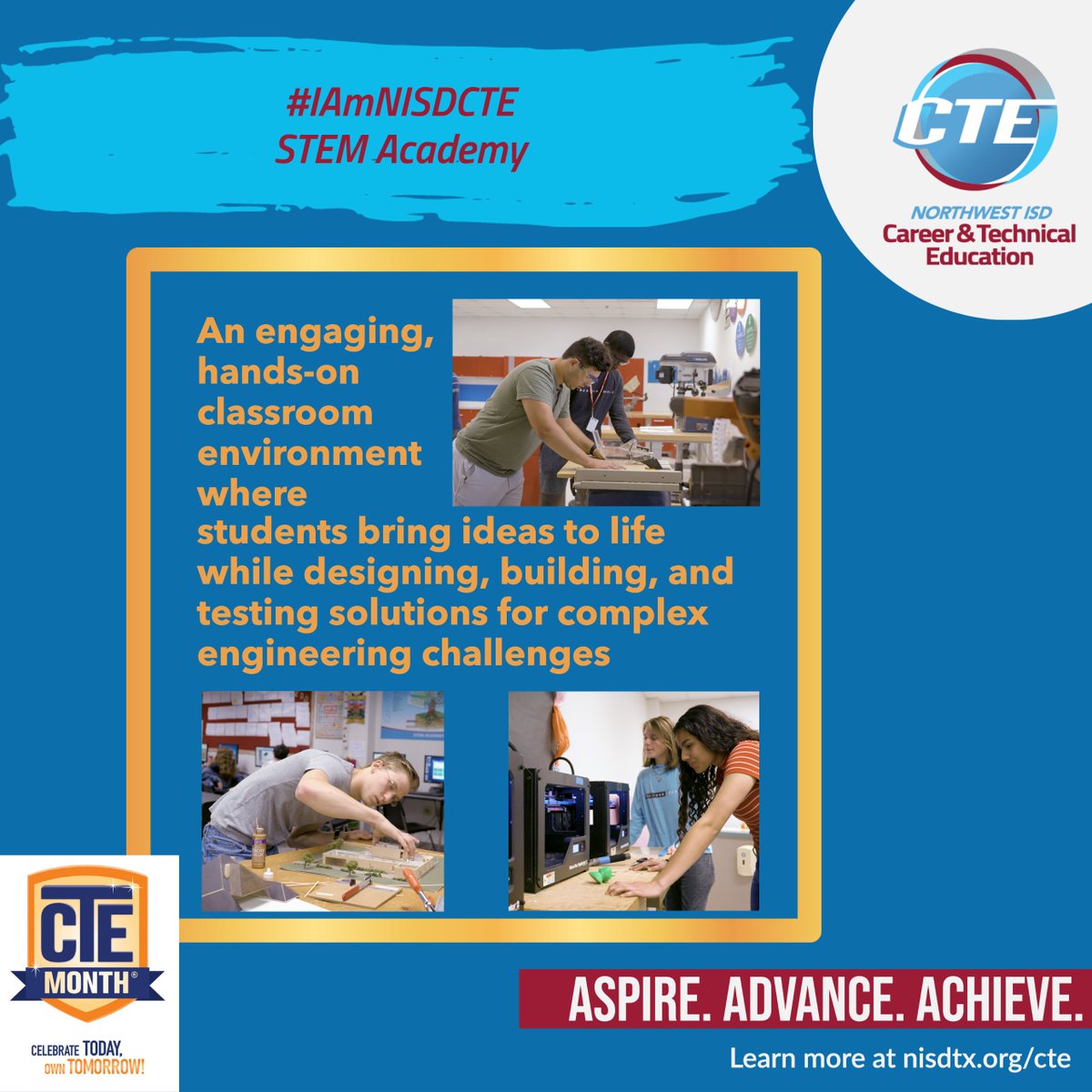 NisdCTE's tweet photo. NISD's STEM Academy students are part of a small learning community with Project Lead the Way curriculum. Problem-solving + collaboration are essential, preparing students with skills for STEM or any career path they take! @STEMAcademyNHS @NHSTexans  #IAmNISDCTE #CTEMonth https://t.co/4e7fVehf14