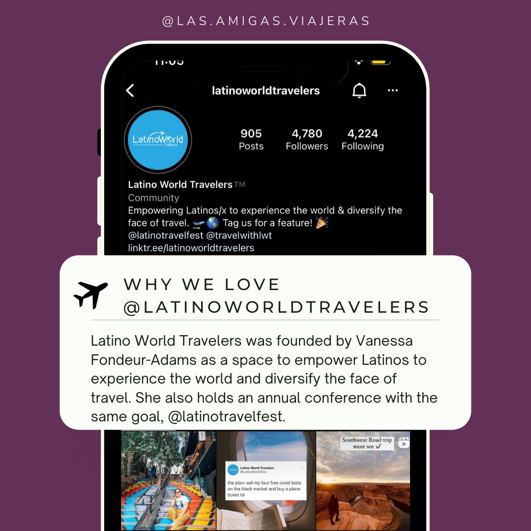 amigasviajeras's tweet photo. Today we are highlighting @latinoworldtravelers, founded by Vanessa Fondeur-Adams as a space to empower Latinos to experience the world and diversify the face of travel. She also holds an annual conference with the same goal, @latinotravelfest. Thank you Vanessa!
#amigasviajeras https://t.co/b95vslQSY3