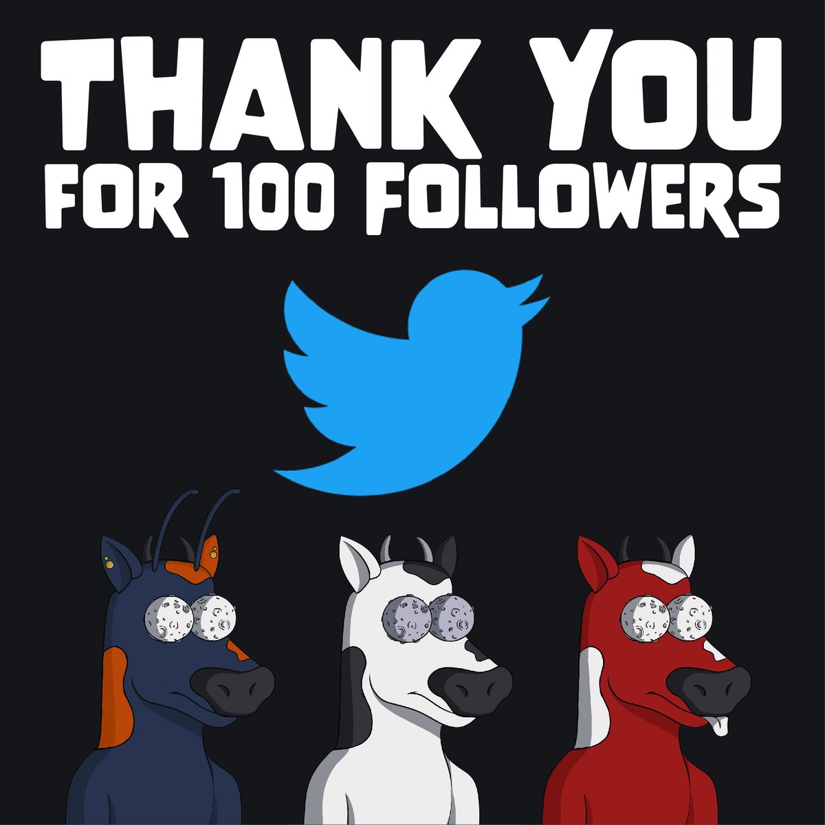CosmicCowsNFT's tweet photo. We finally hit 100 followers! Thank you for the support. We're excited for you to join us on this exciting journey! #NFT #NFTProject #nonfungibletoken #TwitterFriends #CosmicCows https://t.co/eQdc4n4LEV