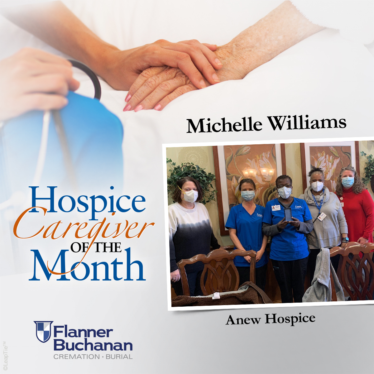 Congratulations to Michelle Williams with Anew Hospice for being selected as the Caregiver of the Month. Michelle is pictured in the center with her hospice team.

Do you know an amazing caregiver that deserves recognition? Nominate them today at: flannerbuchanan.com/caregivers/car…