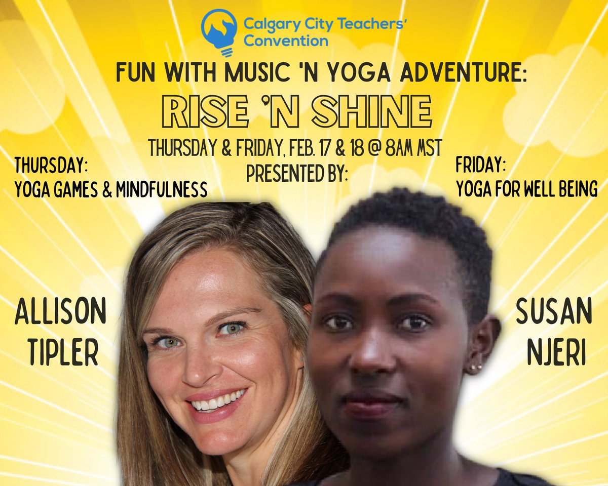 Funwithcomposer's tweet image. RISE ‘N SHINE with Susan Njeri from @africayogaproject and Allison Tipler @funwithcomposers at Calgary City Teachers’ Convention. Join us at 8am MST both days. No yoga experience necessary!