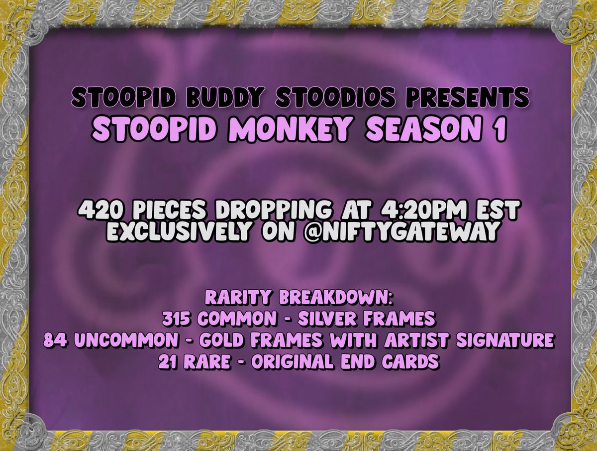 SethGreen's tweet photo. The Stoopid Monkey Season 1 NFT Collection is dropping this week, Feb 17th at 4:20 EST only on @NiftyGateway https://t.co/ypiktLyXZC