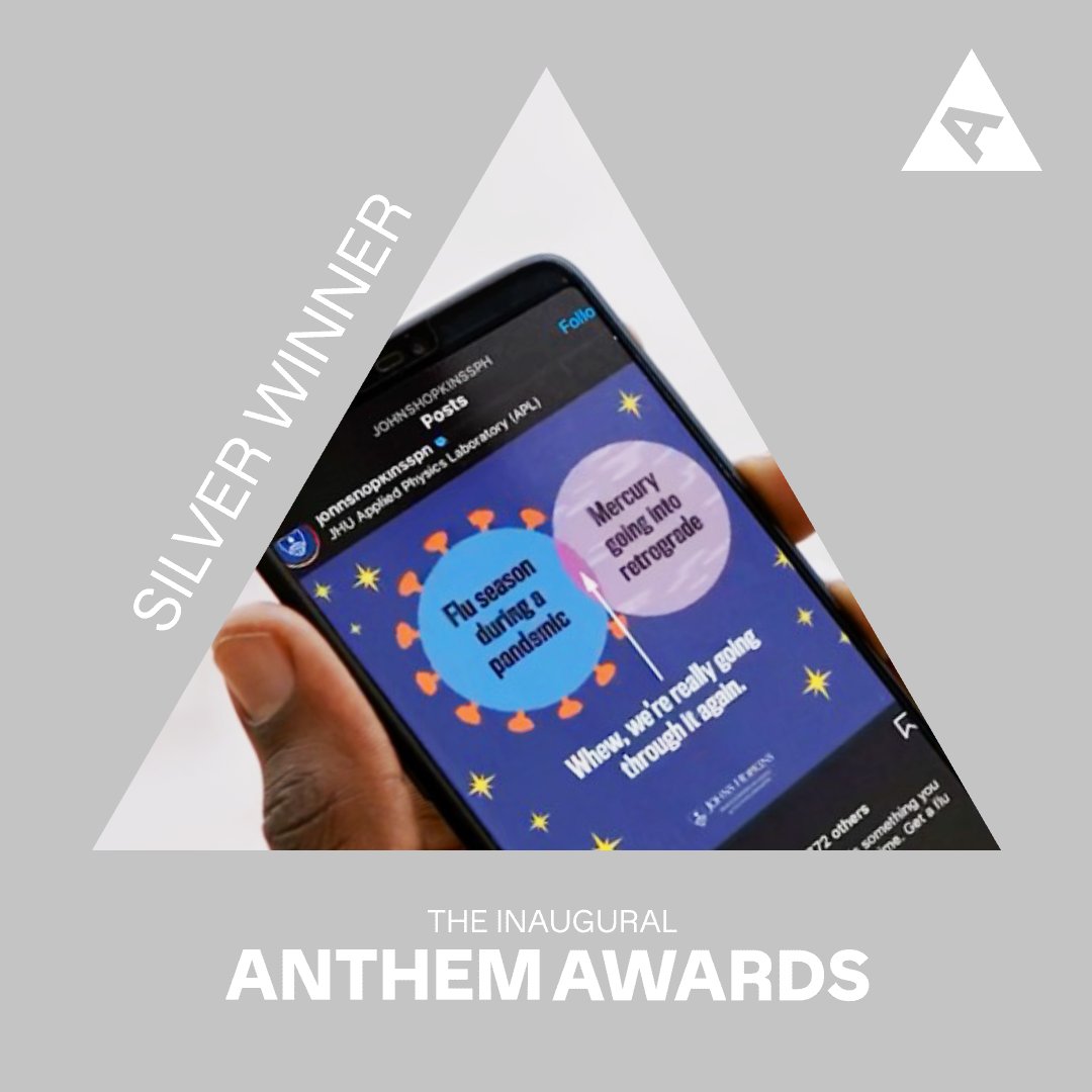 JohnsHopkinsSPH's tweet photo. 🎉 We won! 🎉

We placed in three categories for the 2022 @AnthemAwards, a new initiative from @TheWebbyAwards, recognizing "social good work" around the globe.

🥇 Our magazine: https://t.co/dFdnAoO4sp
🥈 @JohnsHopkinsSPH
🥈 @PublicHealthPod

Read more: https://t.co/FcdHppbybw https://t.co/X29n2ySLDd