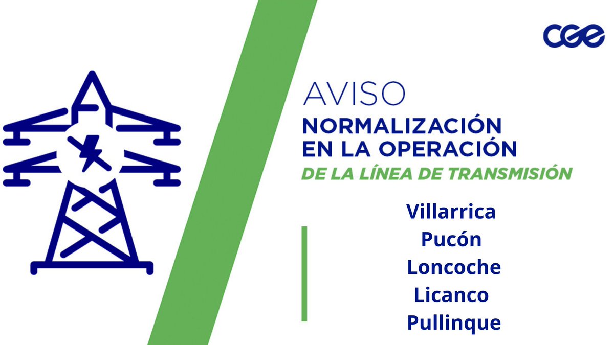 CGE_Clientes's tweet photo. Informamos a nuestros clientes de la comuna de #Villarrica, #Pucón, #Loncoche, #Licanco y #Pullinque, la normalización del suministro eléctrico. Revisa tus automáticos, si sigues sin energía, déjanos tu Nº de cliente y teléfono por DM https://t.co/PckyZ1CJCo