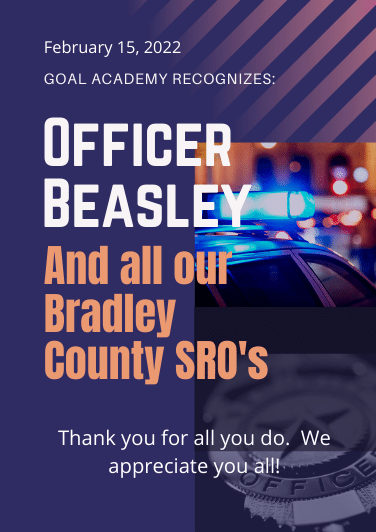 GOALAcademyBCS's tweet photo. It's SRO Appreciation Day! - GOAL Academy students and staff  would like to take a minute and show our love for the one and only Officer Beasley. https://t.co/o98FDSzIK3 https://t.co/ngNmO8BRpN