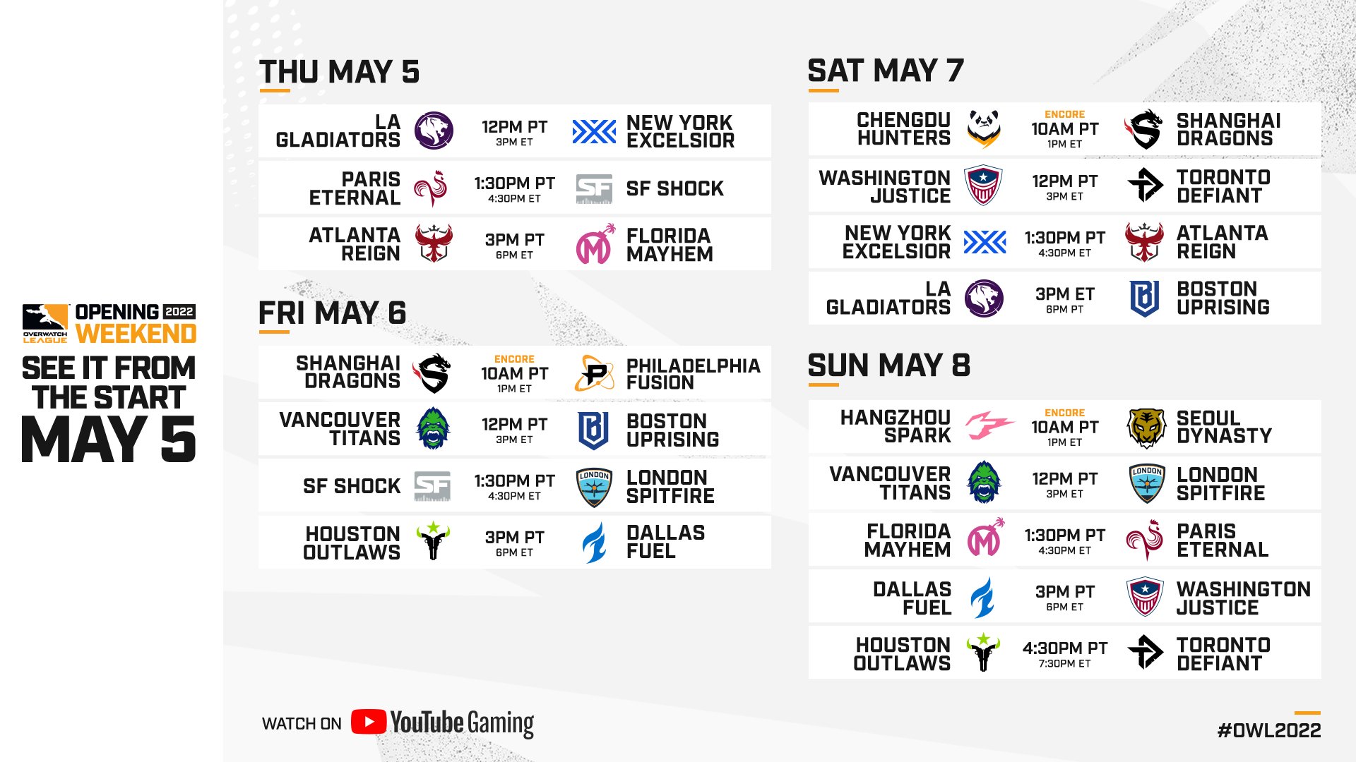 Overwatch Calendar 2022 Overwatch League On Twitter: "Mark Your Calendars, Folks 📅 #Owl2022 Is  Almost Upon Us! Get Pumped, And Check Out The Opening Weekend Schedule  Here. Read More ▷ Https://T.co/Fbdrf58B59 Https://T.co/5Xmcit3N8W" / Twitter