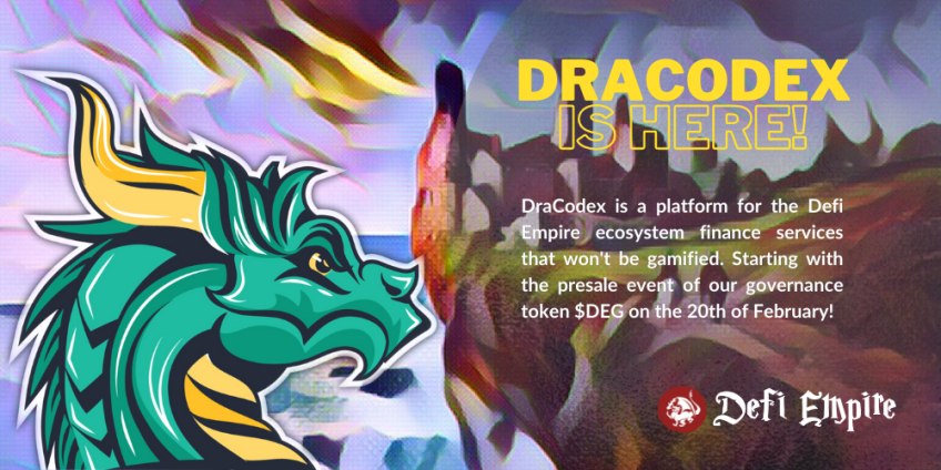 DraCodex is HERE!! 🤩🤩

#DraCodex is a platform for the #DefiEmpire #ecosystem #finance services that won't be gamified.

Starting with the #presale event of our governance #token $DEG on the 20th of February!🥳

🐲DraCodex Platform: dracodex.defiempiregames.com