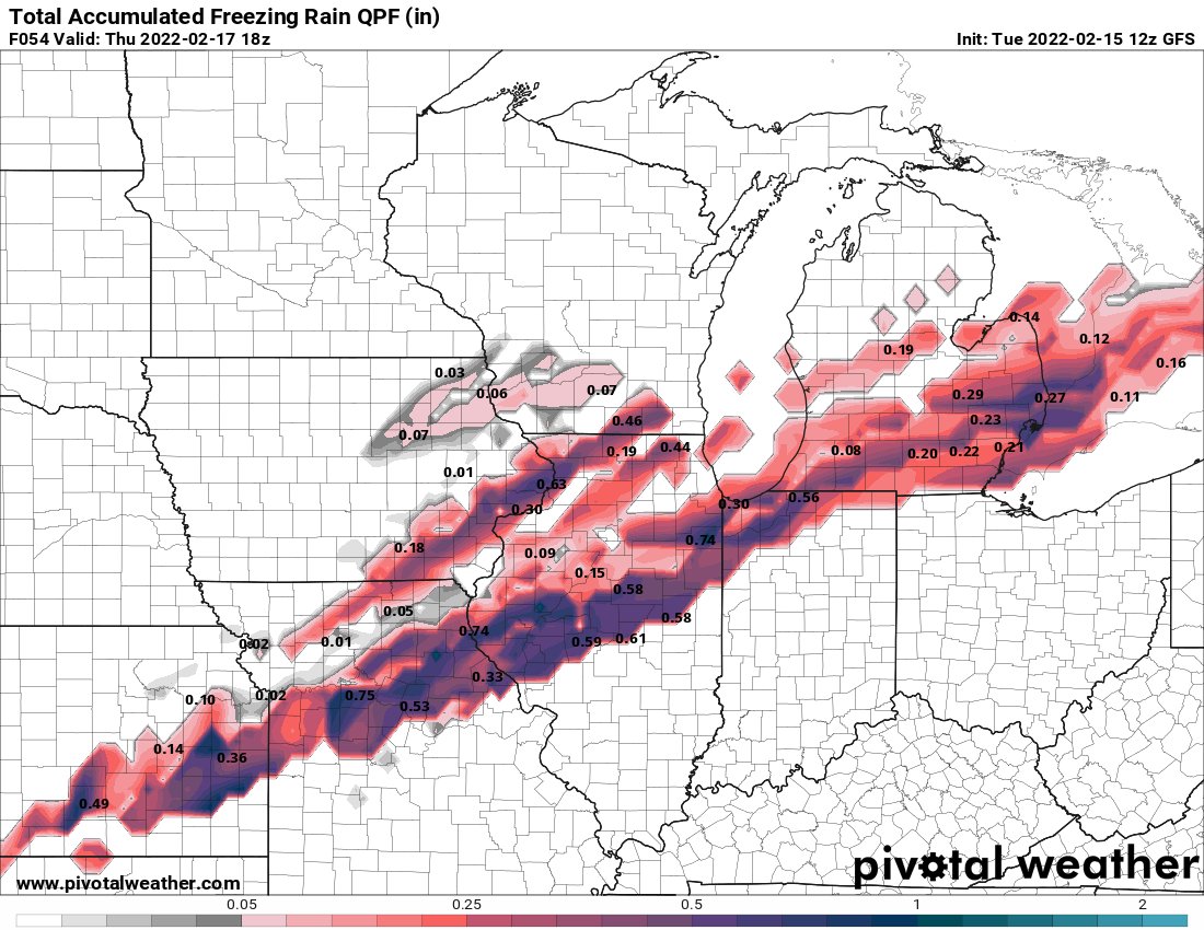 VORTEXJeff's tweet photo. This model #IceMap shows 0.58" of ice falling in Champaign-Urbana Thursday morning. 

**THIS IS NOT GOING TO HAPPEN**
**SEE NEXT TWEET**

I am only showing this to demonstrate that model #IceMaps are the only thing worse than model #SnowMaps 

1/3 https://t.co/exvA0mJjPu