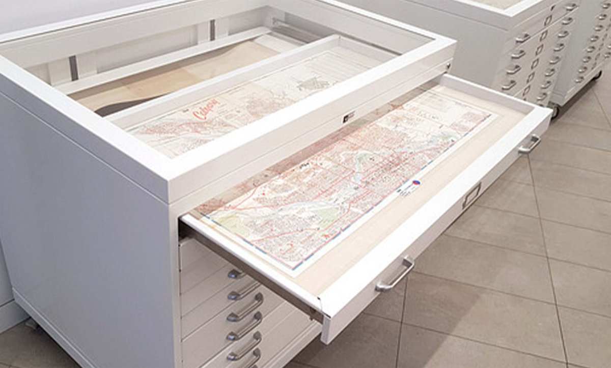 Map Cabinet Display Top Flat-file Cabinet at The Calgary Public Library. One of many Spacesaver solutions we offer to help libraries, museums, and art curators store their delicate materials safely.
.
.
.
#spacesaver #library #museum #innovative #evolution #automatedstorage