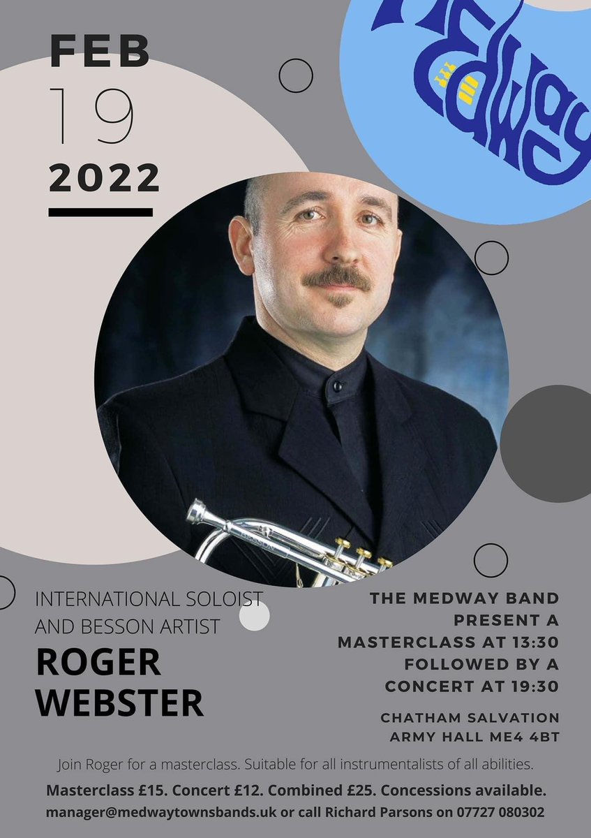 ChathamSA's tweet photo. @theMedwayBand will be using our hall on Saturday 19th February and will be presenting a Masterclass at 13:30 with Roger Webster, which is then followed by a concert at 19:30pm. It looks an event not to be missed, see you there! #TheMedwayBand #Besson #brassband https://t.co/BvAgGQQi31